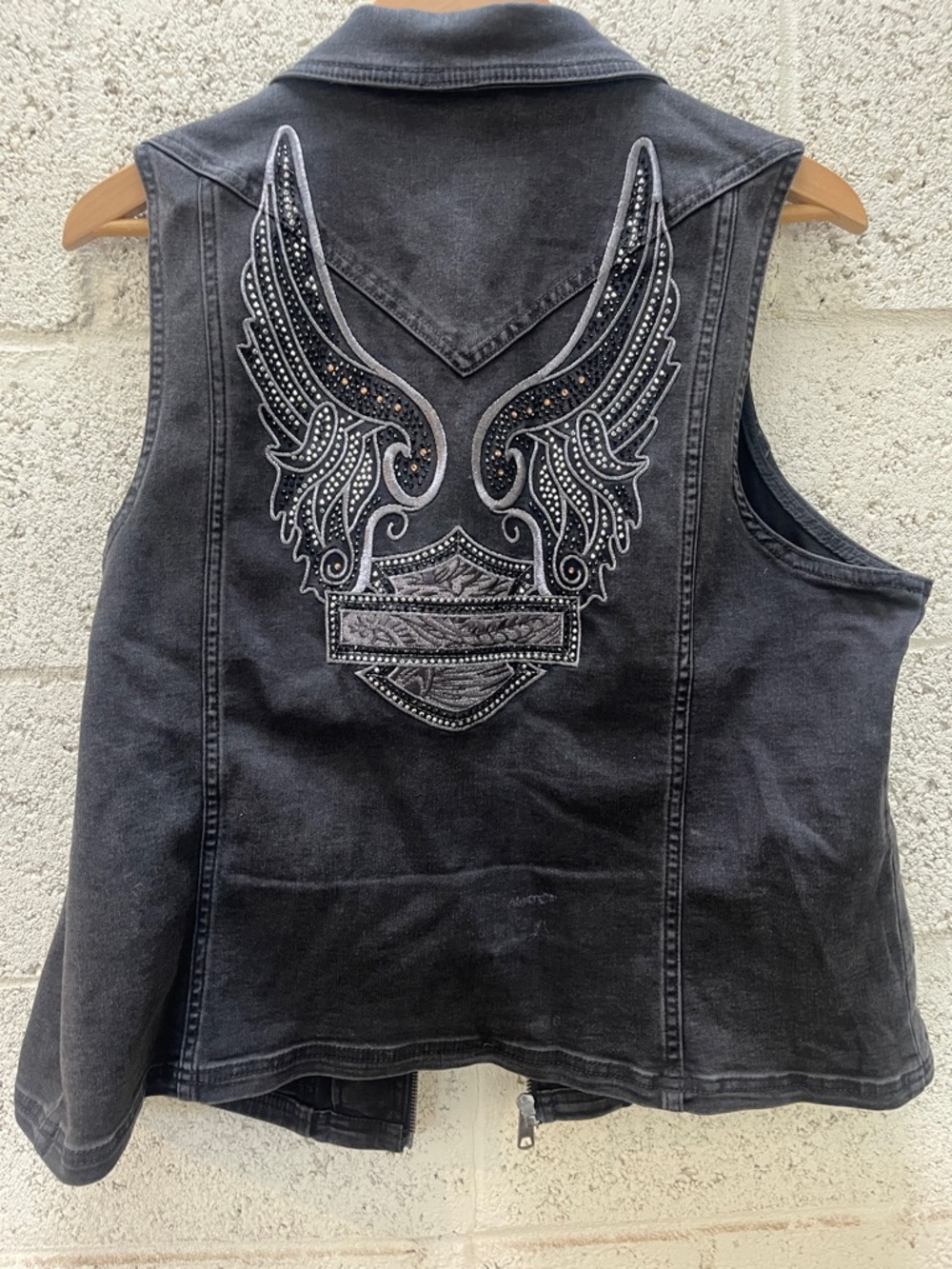 Harley Davidson Black Embellished Wing Denim Vest - Women
